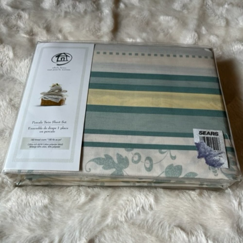 Whole Home Percale Twin Sheet Set 180 Thread Count Vintage NIP